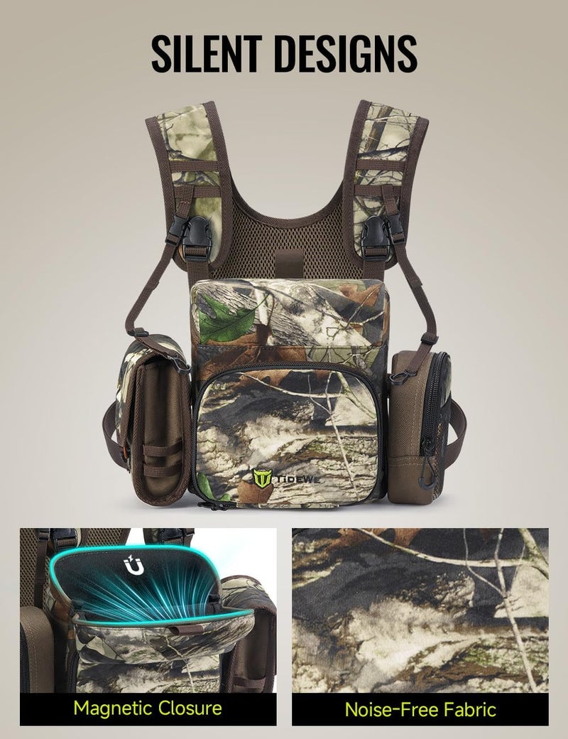 TIDEWE Binocular Harness Chest Pack with MOLLE System, 2 Detachable Pouches, Silent Magnetic Closure, Lightweight & Waterproof Bino Harness for Hunting, Hiking & Birdwatching, Next Camo G2 - Image 5